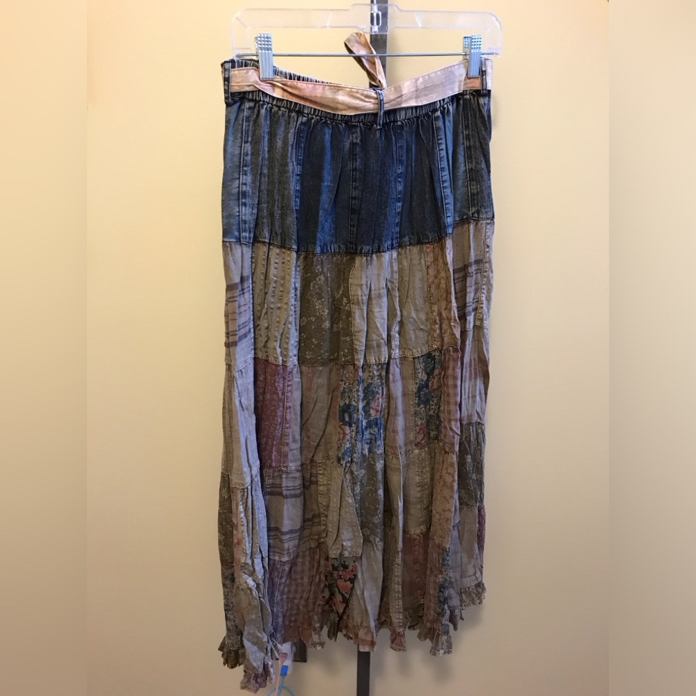 Boho Patchwork Maxi Skirt with Denim Waist - Picture 2 of 2